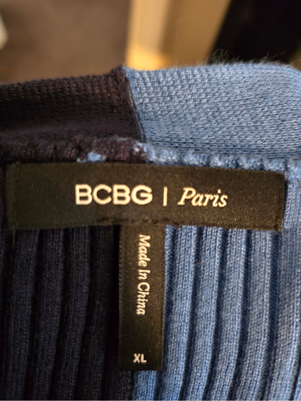 BCBG Paris 2 Tone Blue Colorblock Ribbed Midi Sweater Dress XL Preppy Slimming - Picture 6 of 9